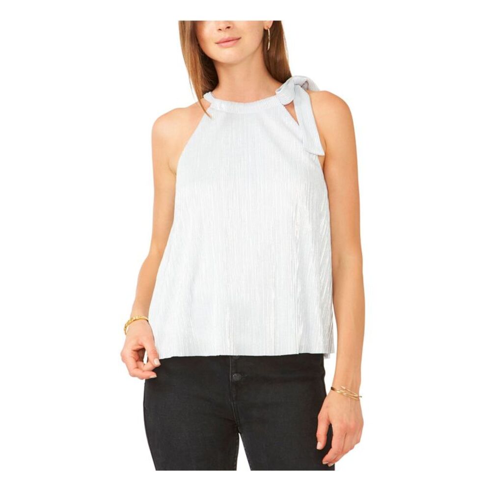 28TH & PARK Womens Top Silver Tie Pleated Sleeveless Halter Solid Juniors XS